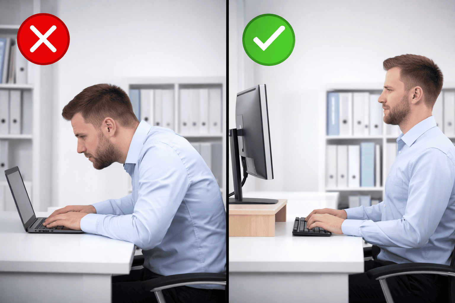 Good vs bad posture at work